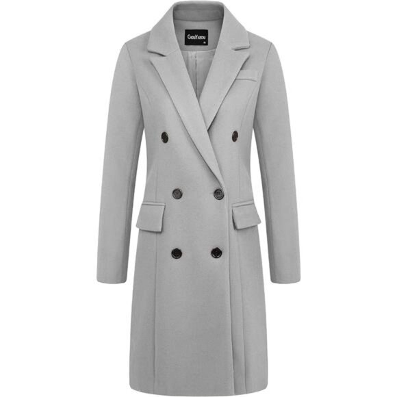 Women's Notched Lapel Collar Double Breasted Coat Light Grey